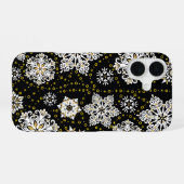 Coque iPhone 16 Glam aux flocons dorés de minuit (Verso Horizontal)