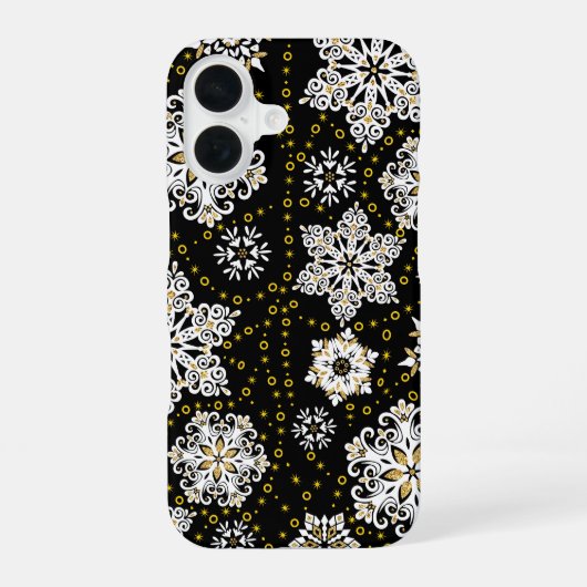 Coque iPhone 16 Glam aux flocons dorés de minuit (Verso)