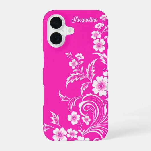 Coque iPhone 16 Glamme rose chaud florale (Verso)