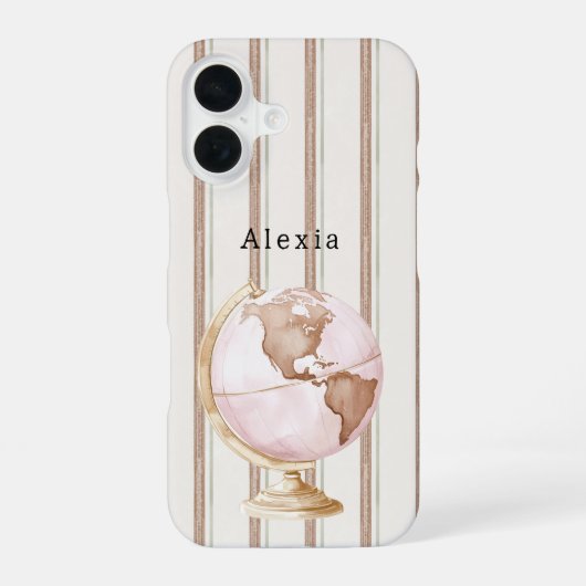 Coque iPhone 16 Globe Monde Rayures Marron (Verso)