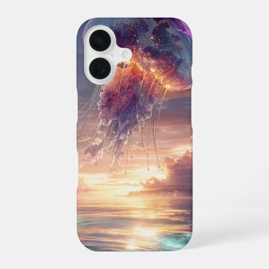 Coque iPhone 16 Glowing Jellyfish in Sunset Skies (Verso)