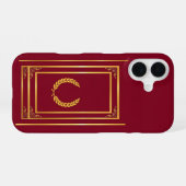 Coque iPhone 16 Golden Laurel dans cadre rectangulaire sur Brown (Verso Horizontal)