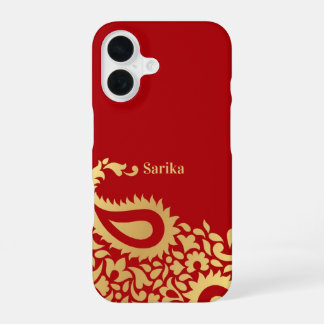 Coque iPhone 16 Golden Red Paisleys Indian