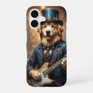 Coque iPhone 16 Golden Retriever jouant de la guitare sur scène