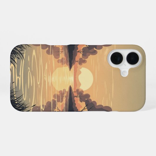 Coque iPhone 16 Golden River Retro Scene (Verso Horizontal)