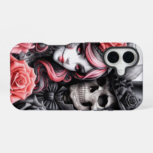 Coque iPhone 16 Gothic Skeleton Couple Phone Case (Verso Horizontal)