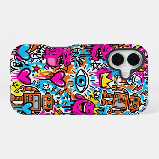 Coque iPhone 16 Graffiti Collage Pattern Phone Case iPhone 16 (Verso Horizontal)