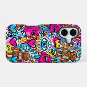 Coque iPhone 16 Graffiti Collage Pattern Phone Case iPhone 16 (Verso Horizontal)