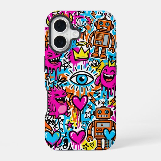 Coque iPhone 16 Graffiti Collage Pattern Phone Case iPhone 16 (Verso)