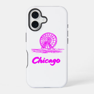 Coque iPhone 16 Grande Roue Navy Pier Chicago Néon Rose