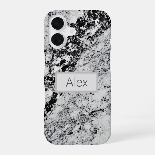 Coque iPhone 16 Granite Noir, Gris & Blanc (Verso)