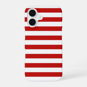 Coque iPhone 16 Graphisme à rayures horizontales rouges et blanche