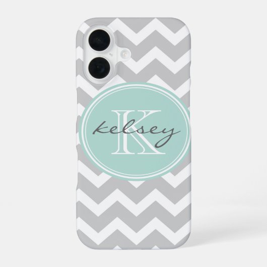 Coque iPhone 16 Gray and Mint Chevron Custom (Verso)