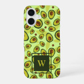 Coque iPhone 16 Green Avocado Fruit Pattern Monogram (Verso)