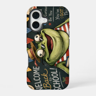 Coque iPhone 16 Grenouille PNG de rentrée scolaire, décoration de