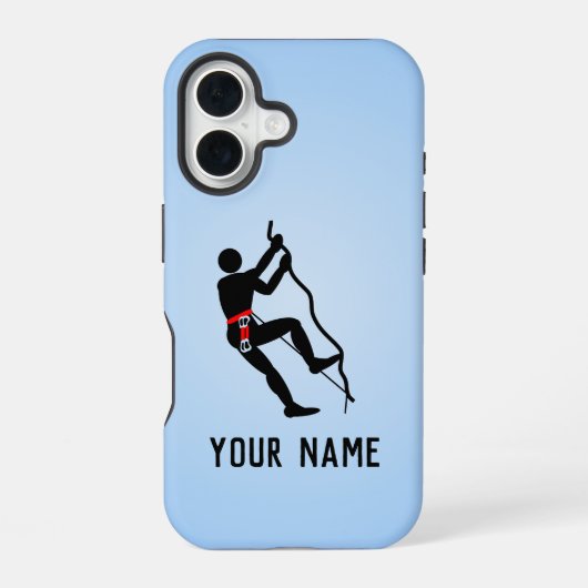 Coque iPhone 16 Grimpeur escaladant une paroi rocheuse difficile, (Verso)