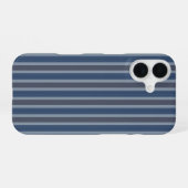Coque iPhone 16 gris et pinces rayées en jean (Verso Horizontal)