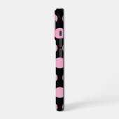 Coque iPhone 16 Gros Pois roses sur noir (Côté gauche)