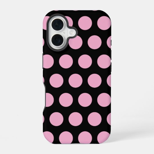 Coque iPhone 16 Gros Pois roses sur noir (Verso)