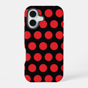 Coque iPhone 16 Gros Pois rouges sur une serviette noire
