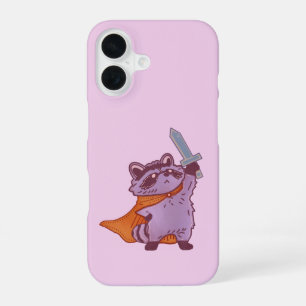 Coque iPhone 16 Guerrier Raton Laveur Fantastique Mignon avec Épée
