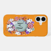 Coque iPhone 16 Halloween Candy Wreath with Ghosts (Verso Horizontal)