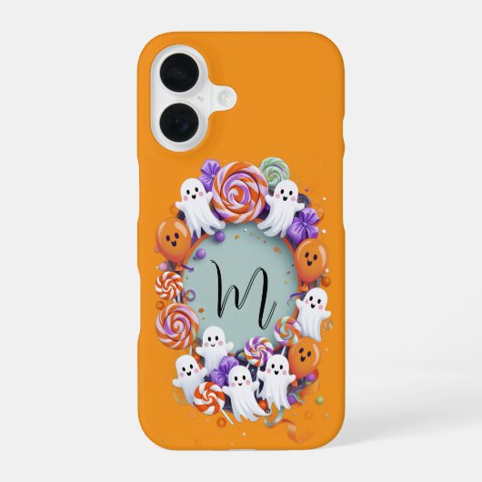 Coque iPhone 16 Halloween Candy Wreath with Ghosts (Verso)