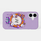Coque iPhone 16 Halloween Ghost and Candy Wreath in Purple (Verso Horizontal)
