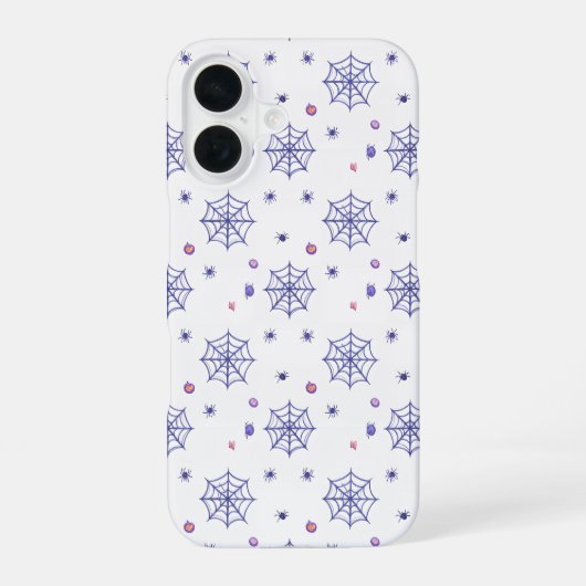Coque iPhone 16 Halloween Spider Web and Candy Pattern (Verso)