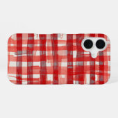 Coque iPhone 16 Hand-Painted Red Plaid Phone Case (Verso Horizontal)