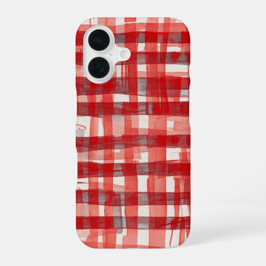 Coque iPhone 16 Hand-Painted Red Plaid Phone Case (Verso)