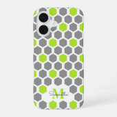 Coque iPhone 16 Hexagon gris vert Lime Moderne Avec Nom Monogramme (Verso)