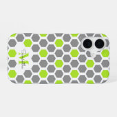 Coque iPhone 16 Hexagone gris vert citron moderne avec monogramme (Verso Horizontal)
