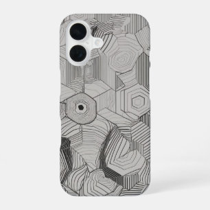 Coque iPhone 16 Hexagons Concentrés Ligne Art