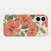 Coque iPhone 16 Hibiscus stylisé vintage (Verso Horizontal)