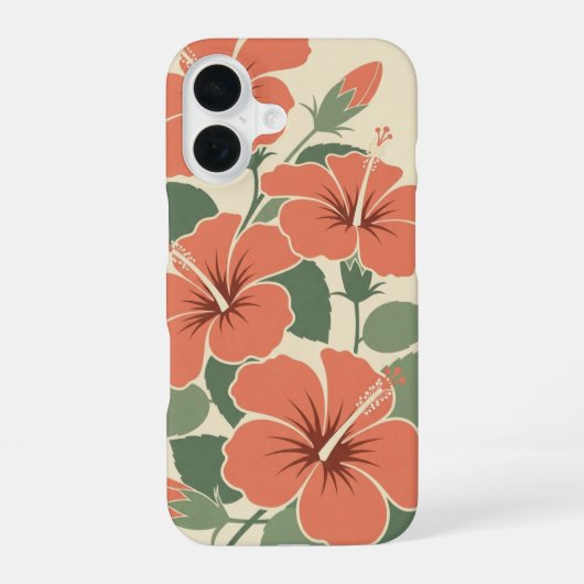 Coque iPhone 16 Hibiscus stylisé vintage (Verso)