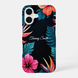 Coque iPhone 16 Hibiscus tropicaux & Oiseau du Paradis Design flor