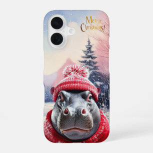 Coque iPhone 16 Hippopotame joyeux Noël chapeau et écharpe de Père