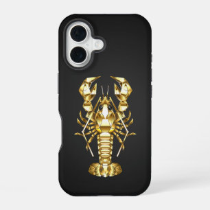 Coque iPhone 16 Homard polygonal doré langoustine sur fond noir