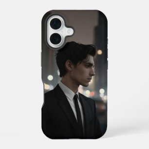 Coque iPhone 16 Homme mystérieux en costume de nuit - Cinématique 