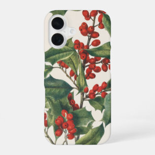 Coque iPhone 16 Houx de Noël Classique avec Baies Rouges Art
