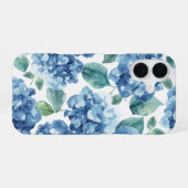 Coque iPhone 16 Hydrangea Blues | Fleurs à motif de fleurs aquarel (Verso Horizontal)