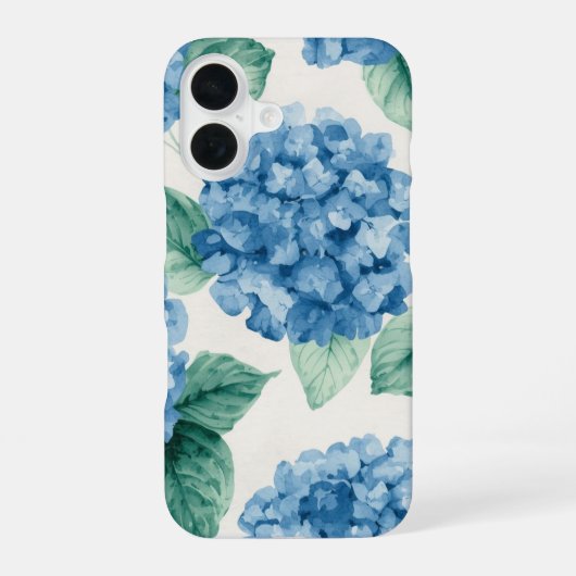 Coque iPhone 16 Hydrangea Blues Fleurs Aquarelle Botanique Florais (Verso)