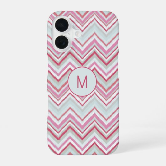 Coque iPhone 16 Ikat Moderne Monogramme Initiale à Rayures Chevron (Verso)