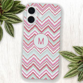 Coque iPhone 16 Ikat Moderne Monogramme Initiale à Rayures Chevron