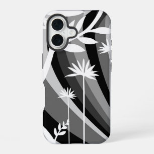 Coque iPhone 16 Illustration botanique noire et blanche Arrière in