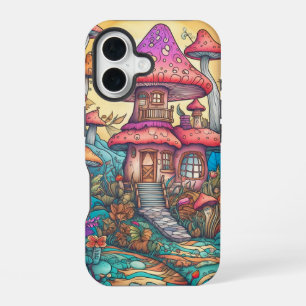 Coque iPhone 16 Illustration créative et mignonne de cabane champi