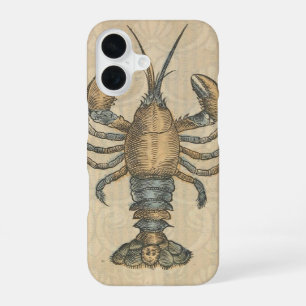 Coque iPhone 16 Illustration de homard vintage : damas côtier