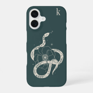 Coque iPhone 16 Illustration de serpent botanique mystique avec mo
