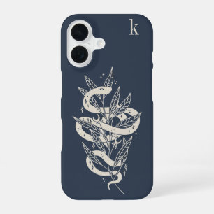 Coque iPhone 16 Illustration de serpent botanique mystique monogra